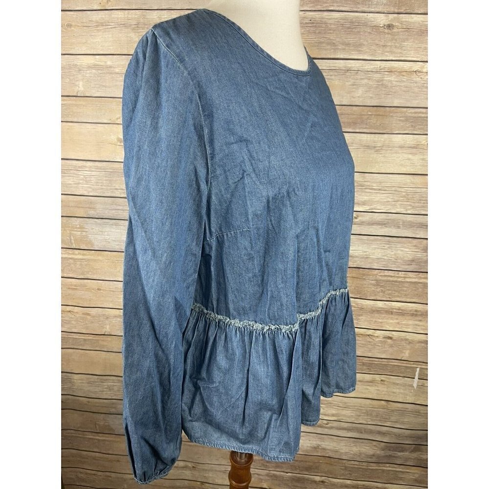 Universal Thread Medium Chambray Blouse Tiered Ba… - image 7